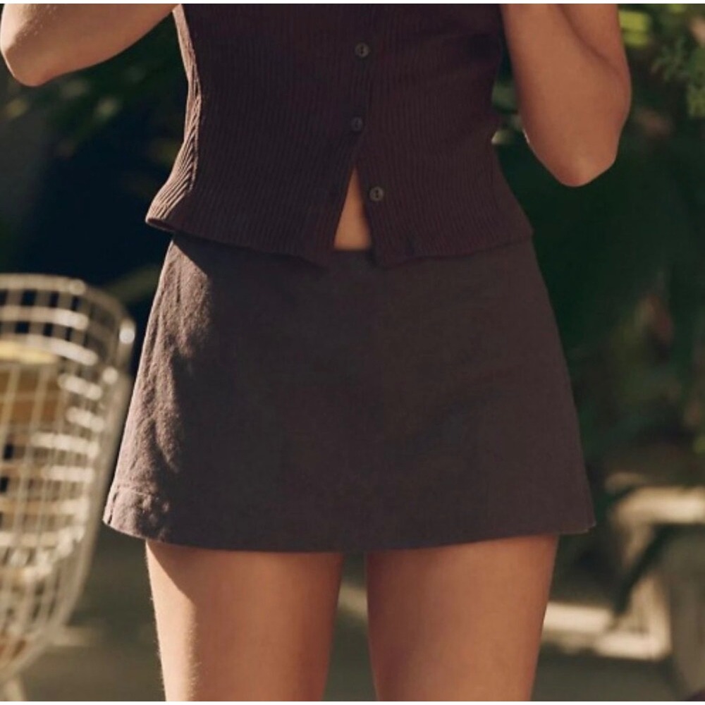 Free People Freeest My Little Micro Mini Skort Double Espresso Brown - Medium